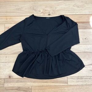 BooHoo Plus Black Long Sleeve Peplum Top Size 22